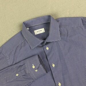 Eton Mens Dress signature Twill Shirt 17.5 44 XL Slim micro textured blue
